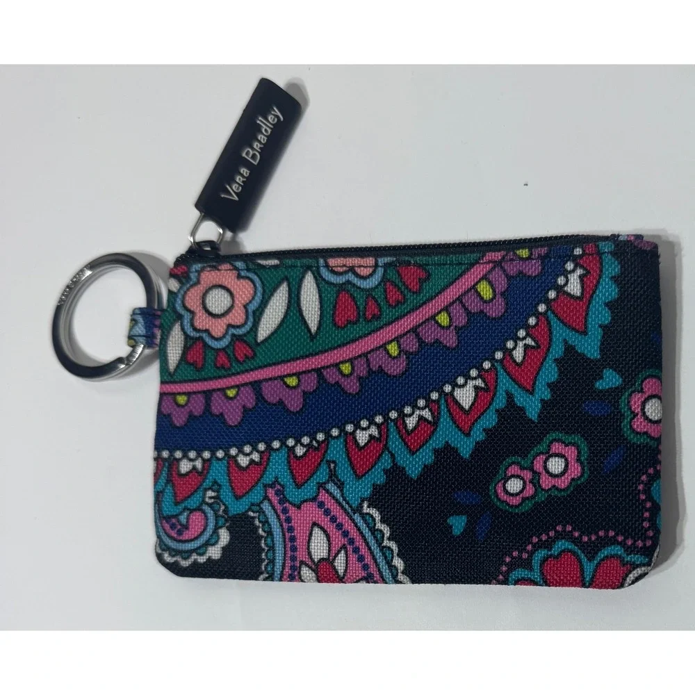 Vera Bradley Zip ID Case Floral Paisley Multicolor Cotton Wallet Key Ring